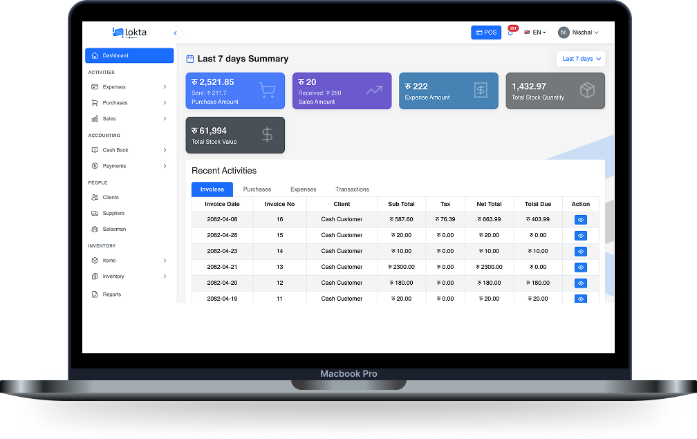 Lokta dashboard interface