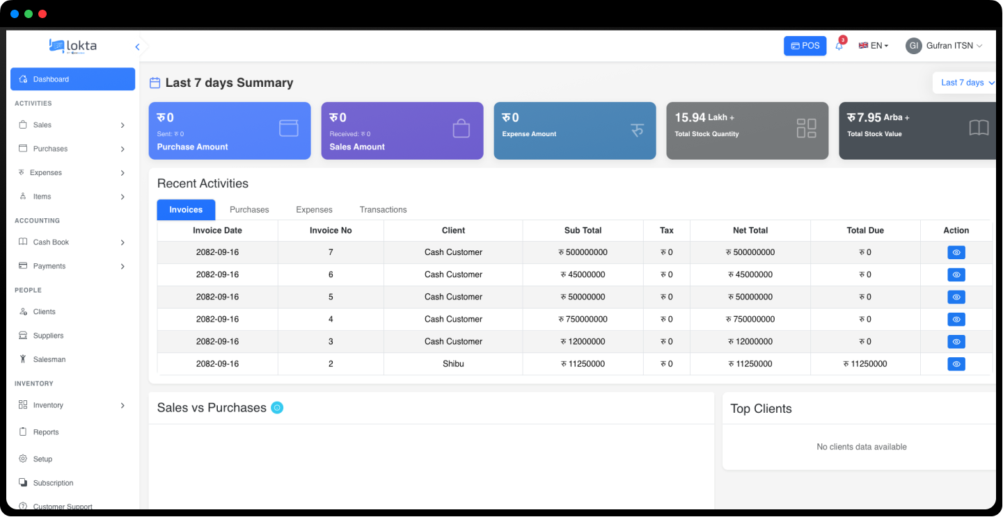 Lokta dashboard interface